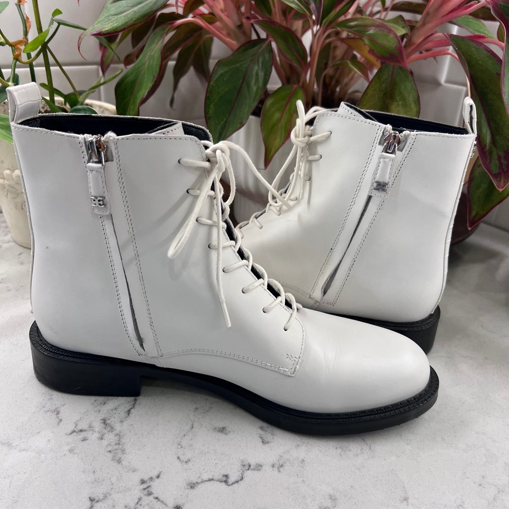 Sam Edelman Nina White Leather Lace Up Side Zip Combat Boots Womens 9M 39 - Picture 5 of 11